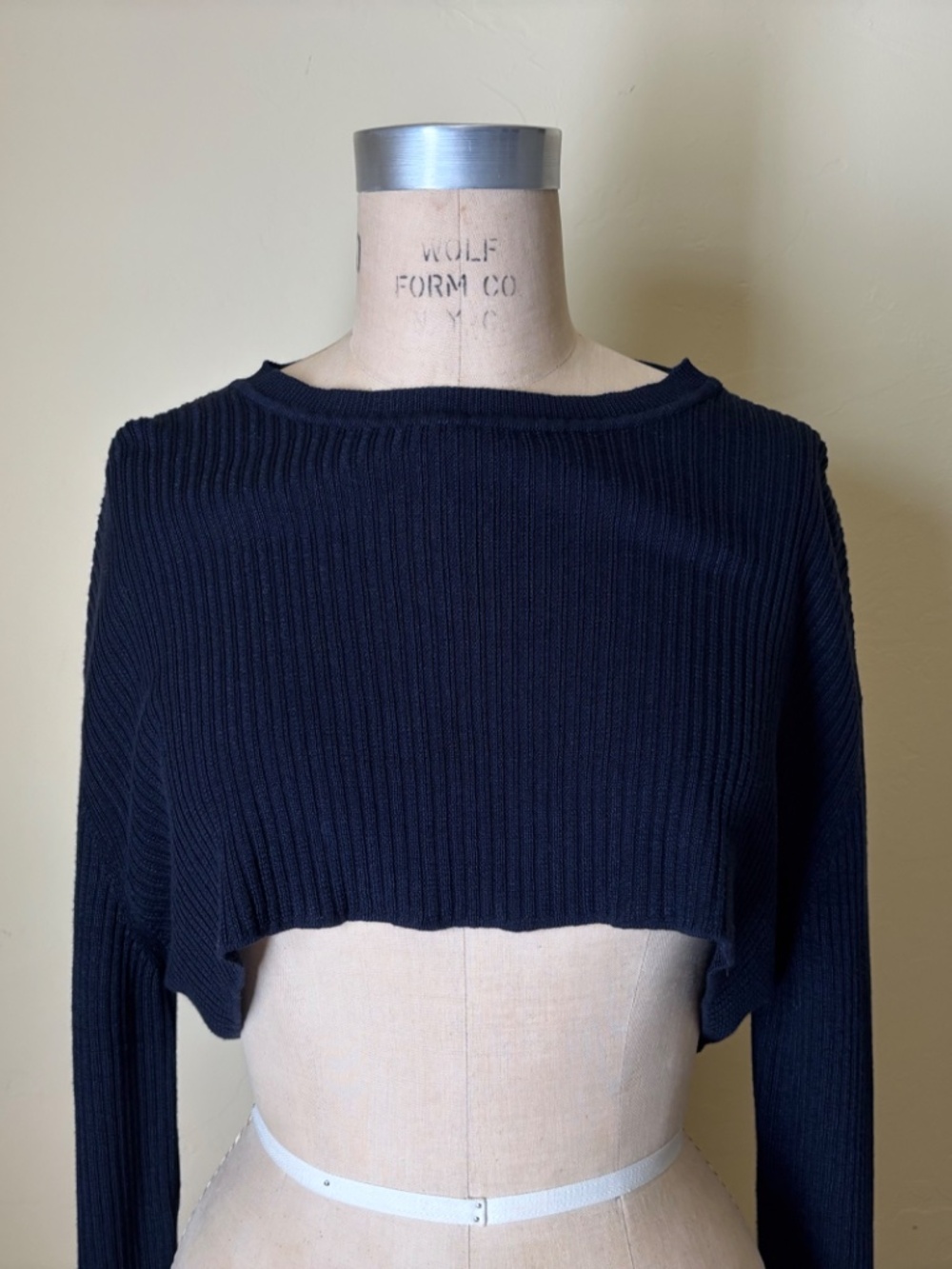 JIL SANDER Super Cropped KNITWEAR Long Sleeve Top NAVY BLUE 34 XS / S